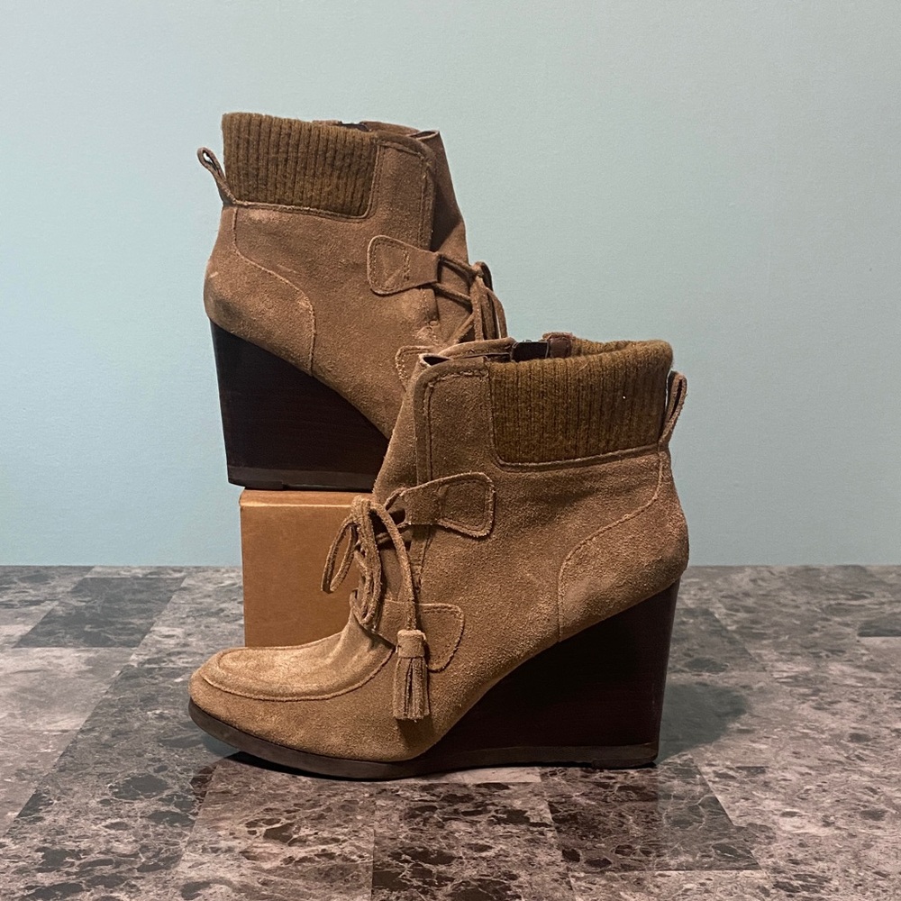 Franco Sarto Tan Suede Wedge Boots